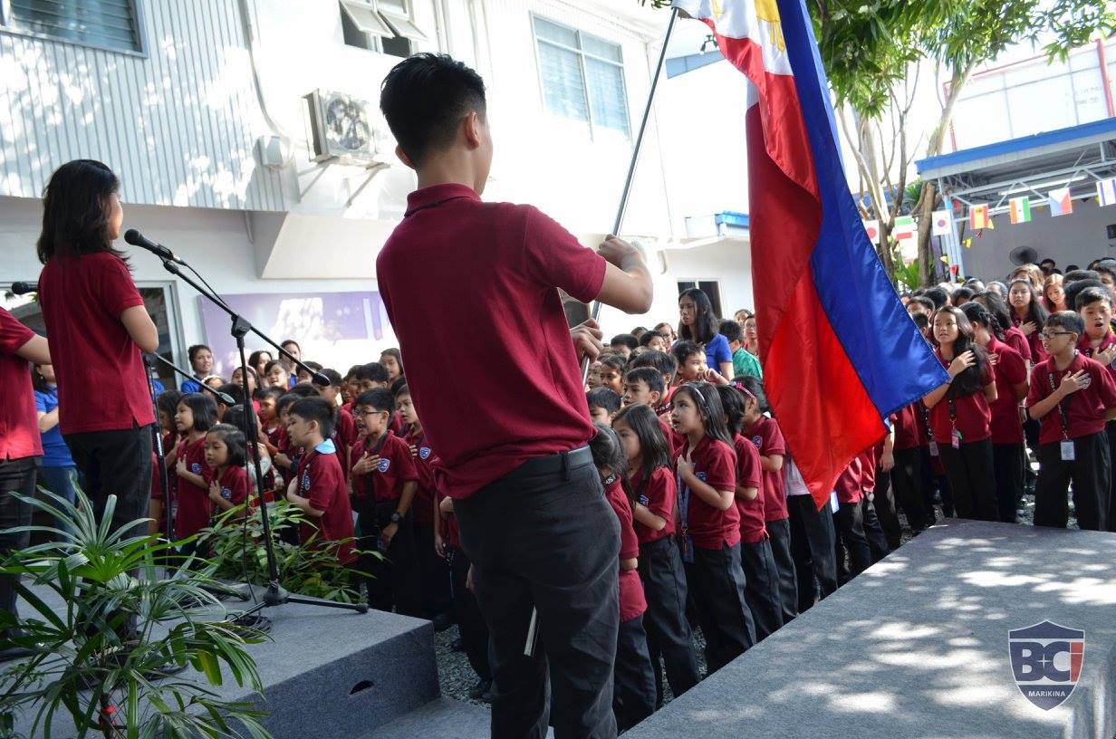 Berean students at a flag assembly in the former Main Campus